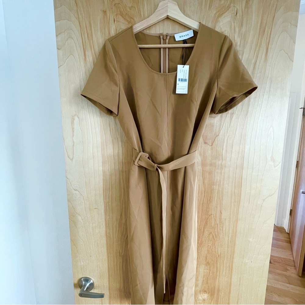 NWT Brass Clothing Scoopneck Sheath Dress, Toasted Coconut, size M - Picture 2 of 5